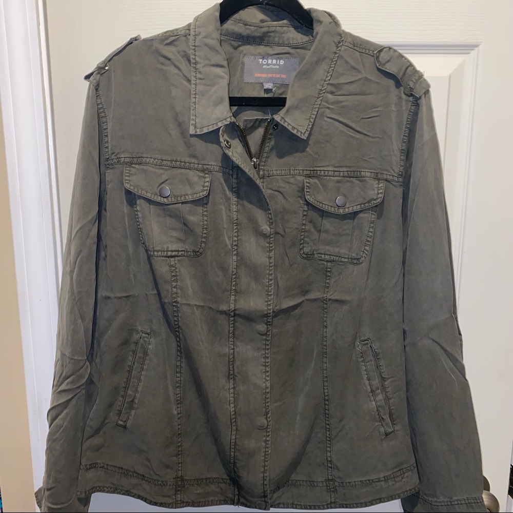 TORRID OLIVE TENCEL BOMBER